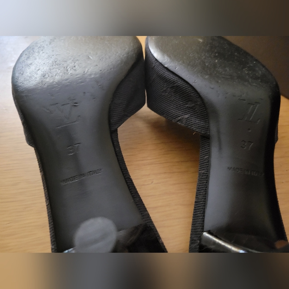 Louis Vuitton Angelique Open Toe Mules Charcoal Black Noir, 37 w Box - Picture 12 of 14